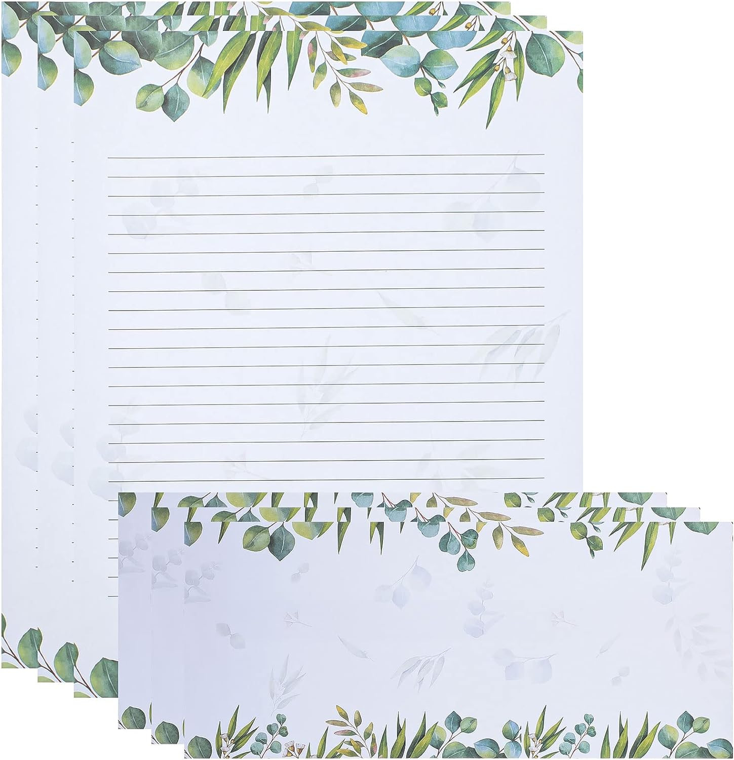 72 Pcs Leaf Theme Paper Stationery Set 36 Greenery Letterhead Paper with 36 Matc