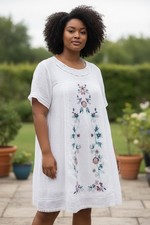 Umgee Boho Floral Embroidered White Lace Trim Dress Women's Plus Size 1XL Lined