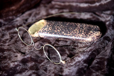 Antique eyeglasses 4-1/4" wide/Civil War Era/1700s-1800s/ with hard leather case