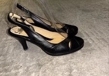 Sofft Patent Leather Pump Heel Sandals Women's Size 8.5 Black Slingback Strap