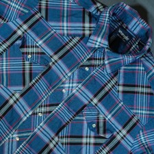 Wrangler Western Shirt Mens XXL Blue Plaid Pearl Snap Short Sleeve 76204PP