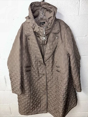 Abrigo Acolchado Ulla Popken Taupe 28/30 Doble Pecho Elegante Invierno Capucha F1 - Imagen 1 de 4
