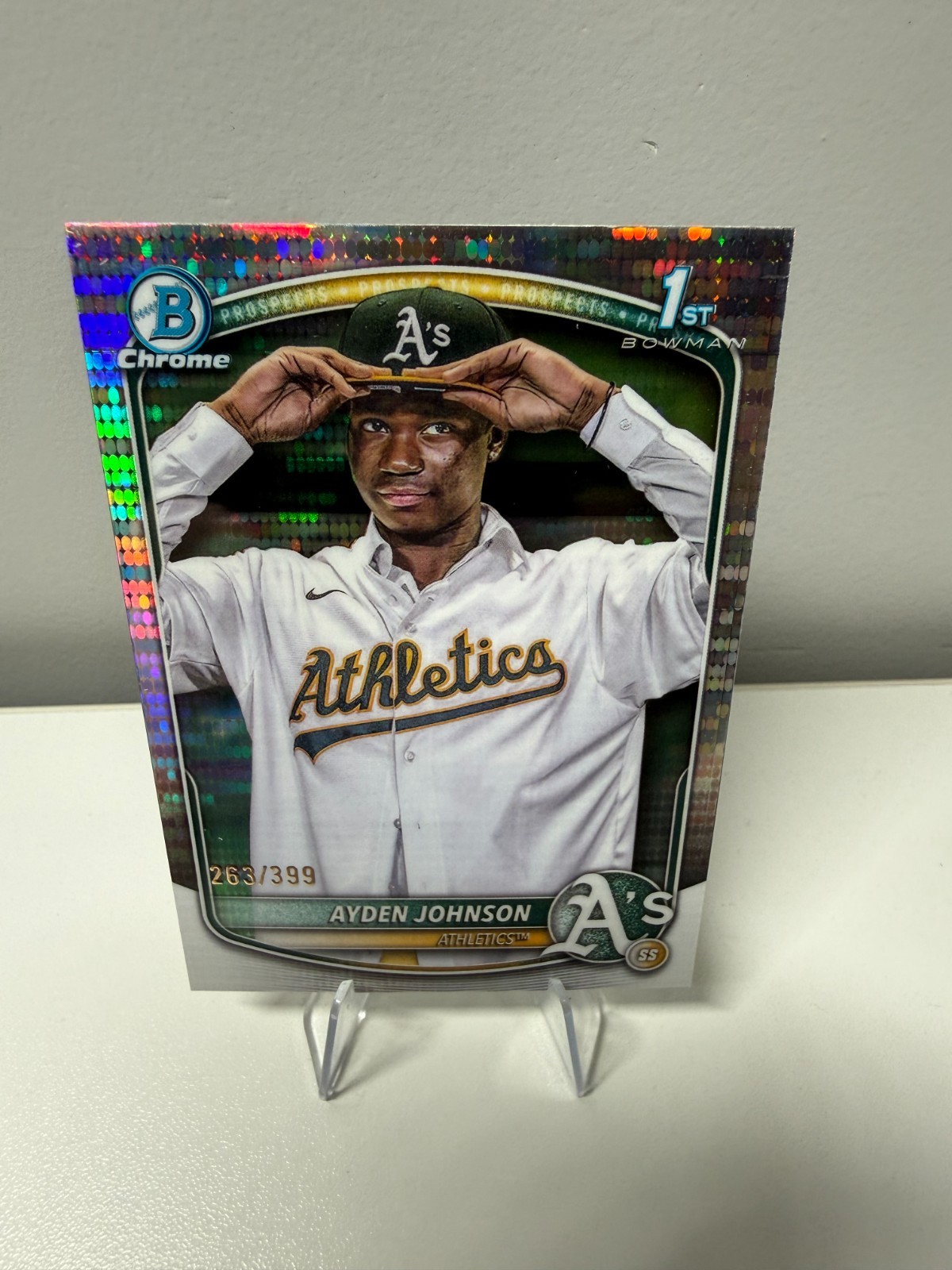 Ayden Johnson 2025 Bowman Chrome 1st Pulsar Refractor /399 #BCP-197 Athletics