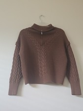 La Ligne Cable Bastien Sweater Rust-Brown Luxurious 100% Merino Wool SzL HalfZip