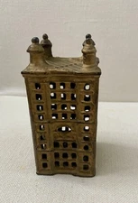 Antique Cast Iron A.C. Williams Skyscraper Bank Building Coin Bank Still  4 3/4"