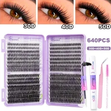 ISEEN DIY Lash Extension Kit 640Pcs,DIY Individual Lashes Clusters Kit, Purple