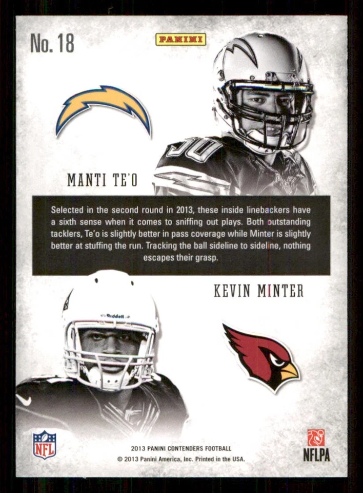 2013 Panini Contenders Round Numbers #18 Kevin Minter/Manti Te'o - Image 2 of 2