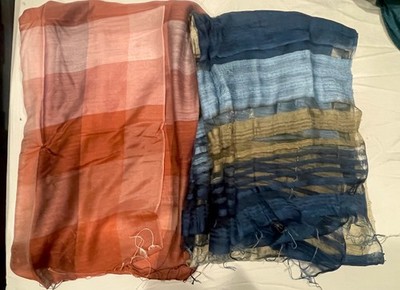 (2x) Bellagio 100% Silk Scarf Made In Italy Multi Color 24  x 72  Bellagioseta