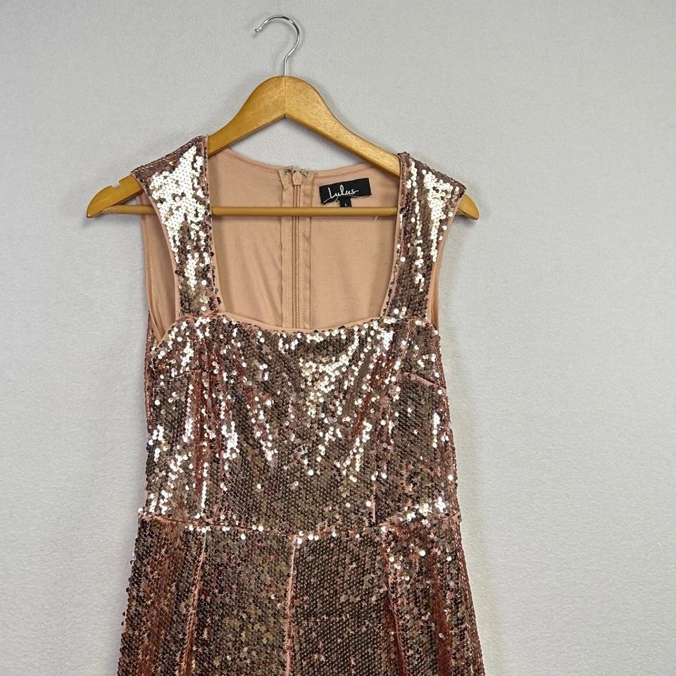 Mono Lulus Oro Rosa Lentejuelas Pierna Ancha Cuello Cuadrado Noche Fiesta Grande Foto 4 de 4