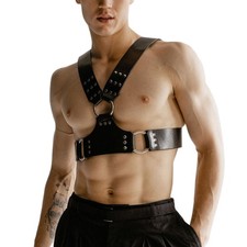 Mens Leather Body Chest Harness Adjustable Shoulder Buckle Strap Clubwear