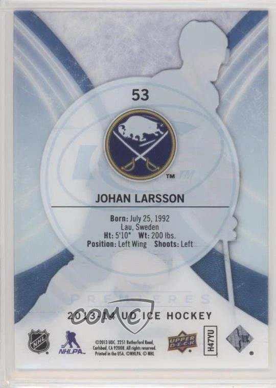 2013-14 Upper Deck Black Diamond Ice Premieres /999 Johan Larsson #53 Rookie RC - Image 2 of 2