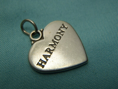ESTATE STERLING SILVER HARMONY HEART DOUBLE SIDED CHARM PENDANT LOT 8131 