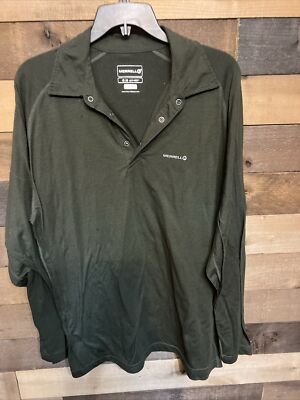Merrell Mens L 1/4 Snaps Gray Long Sleeve Pullover Shirt Opti-wick