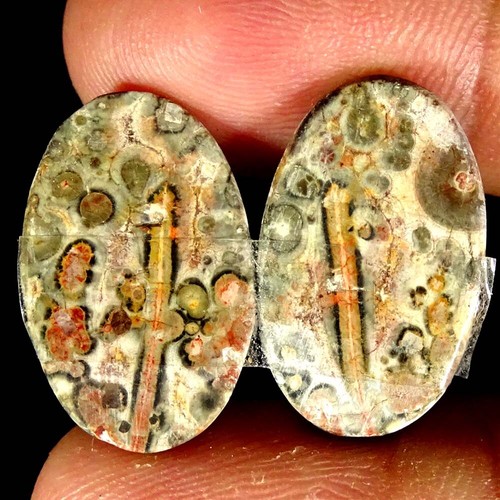 Natural Bird Eye Jasper Matched Pair Oval Pear Cushion Cab Loose Gemstone PK14 - Imagen 121 de 165
