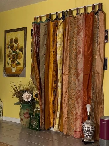 2 pièces rideau vintage soie sari bohème patchwork porte drapé fenêtre rideau - Photo 4/6