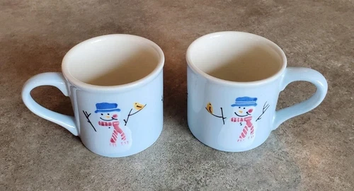 HARTSTONE Snowman Coffee Cocoa Mugs Set of 2 Stoneware Made in USA  14 oz