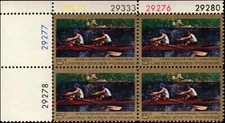 US Scott # 1335, Biglin Brothers Racing, Plate Block of (4) 1967 5¢ Stamps, MNH