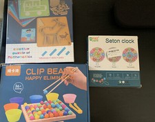 Lot 3 Fine Motor Educational Games Math Numbers Sorting Colors Time Click NIB