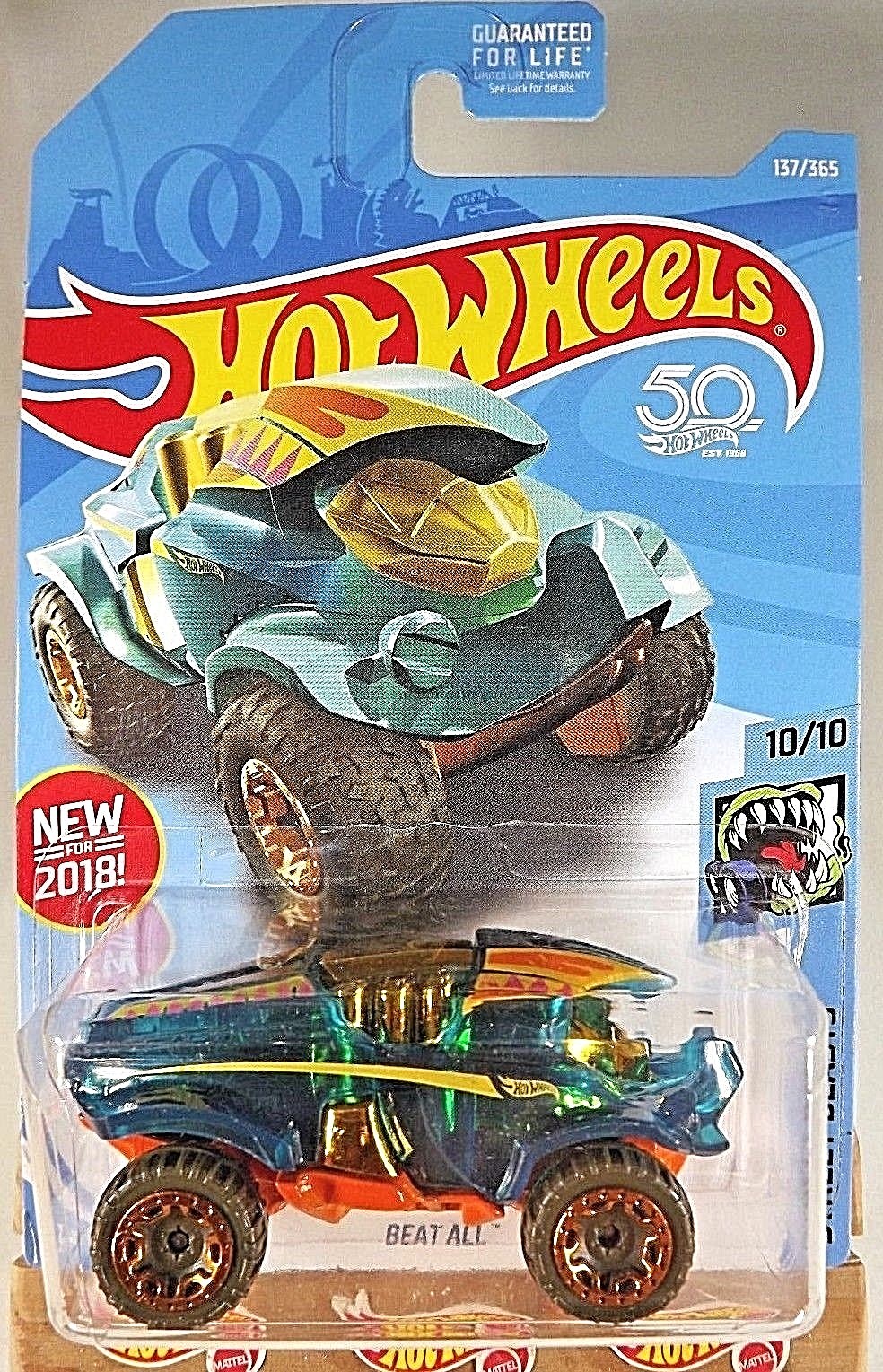 2018 Hot Wheels #137 Street Beasts 10/10 BEAT ALL Green-Orange w/Copper Beadloc