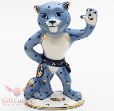 Leopard Gzhel porcelain figurine souvenir Symbol of Olympics games 2014 Sochi