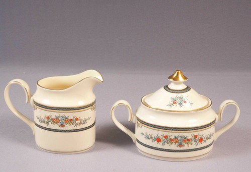 Minton Stanwood Gold Rim Creamer Milk Jug Covered Sugar Bowl SET England - 第 1/4 張圖片