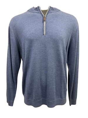 Hart Schaffner Marx Mens Blue Denim Heather XXL Quarter Zip Merino Wool Sweater