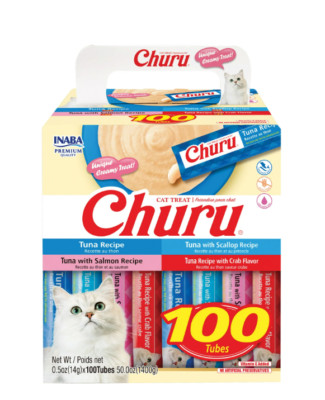 INABA Churu Cat Treats, Vitamin E, 0.5 oz per tube, 100 tubes, Tuna Variety -