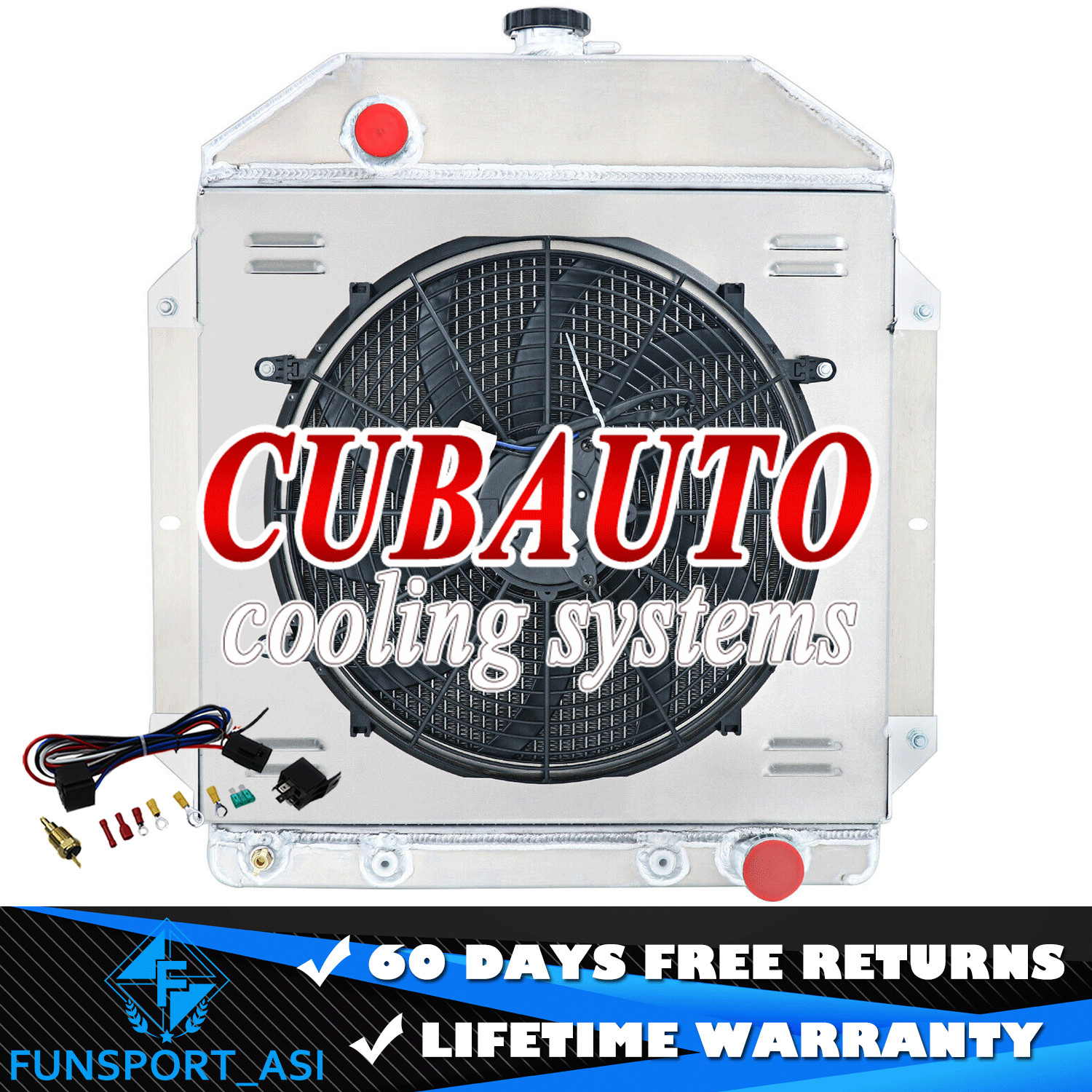 4 Rows Radiator Shroud Fan For 1949-1953 1950 1951 Ford Cars Chevy Engine Swap