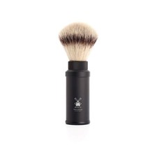 M HLE Travel Black Aluminum Silvertip Fibre Shaving Brush - Portable Synthe