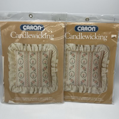 Caron Candlewicking Throw Pillow Lot 2 Kits Rose Blossom Stripe Lot 14x14