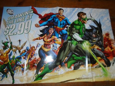DRAWING THE LINE AT $2.99 Retailer Promo Store Poster DC Batman Superman 