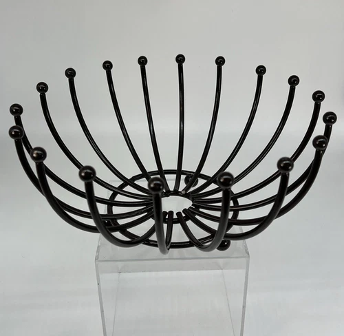 Vintage Mid Century Modern Metal Wire Fruit Bowl Round Atomic Dk Brown Large 12”