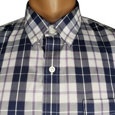 LL Bean Button Down Shirt Large Slightly Fitted Gray White Plaid Pocket L/S