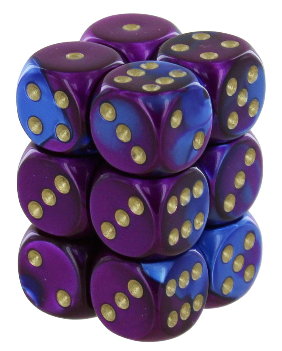 Кубик для игры в шахматы Chessex Gemini сине-фиолетовыйзолотой 16 мм 12 2690₽