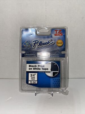 New Brother P-touch 18mm 3/4'' TZ-241 Black Print On White Tape Sealed