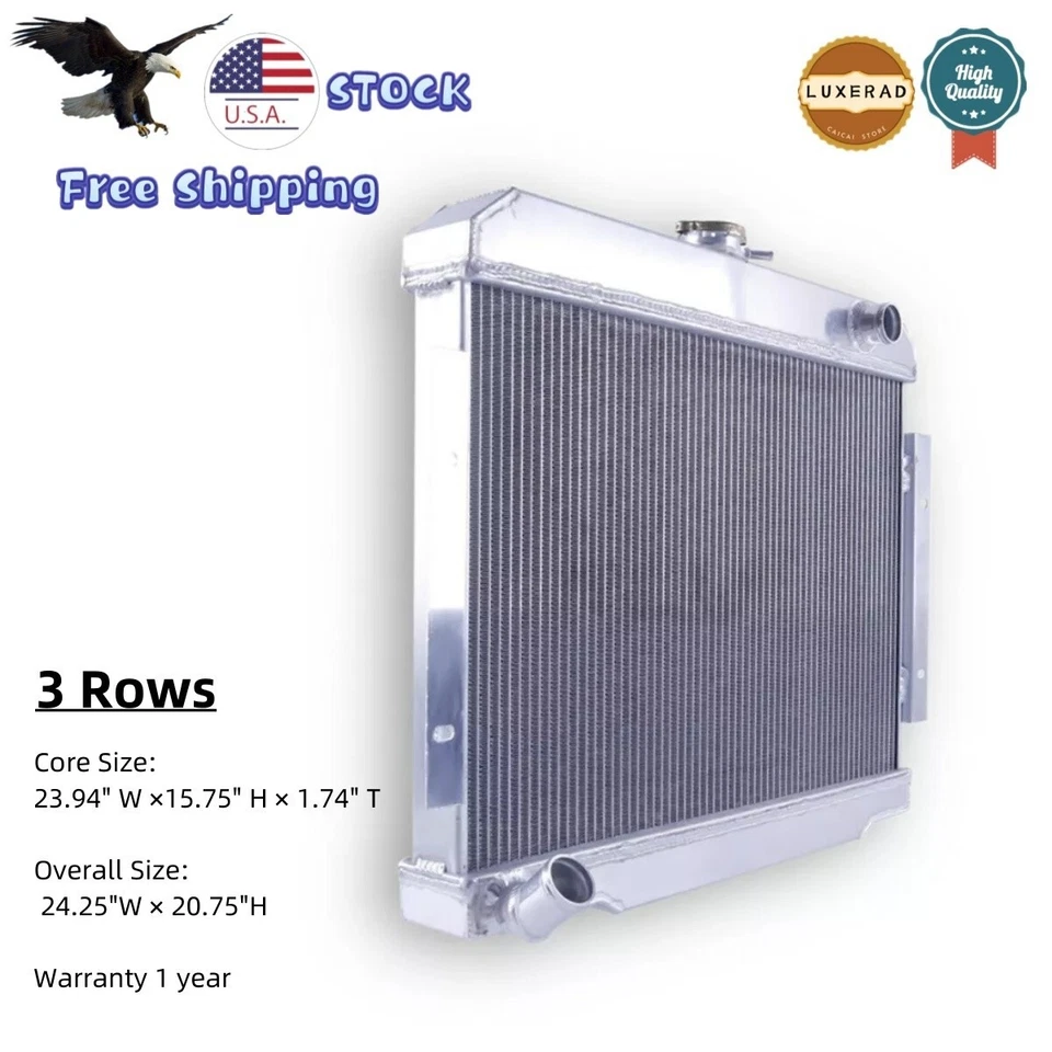 Radiador de aluminio de 3 filas para Jeep Cherokee 1974-1975 y Jeep Scrambler 1981-1985 Foto 2 de 4