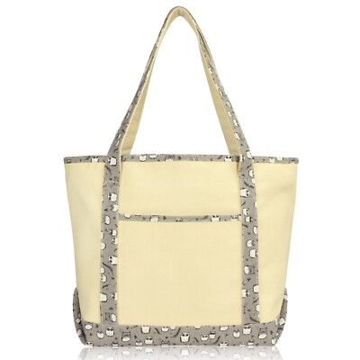 DALIX Owl Tote Shoulder Bag Natural Cotton Canvas
