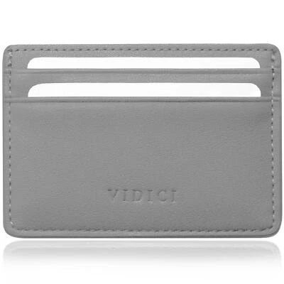 Vidici Souple Cuir Végétalien Titulaire de La Carte Portefeuille en Gris - Photo 1/4