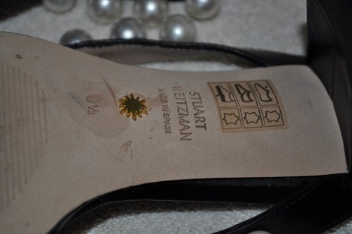 Sandalias Stuart Weitzman Goldie Cuero Genuino Perla Tacón Embellecido Negras 9,5 - Imagen 5 de 7
