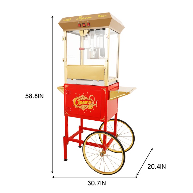 16Oz Commercial Popcorn Machine With Cart and 16 Oz Kettle & 3-Switch Control