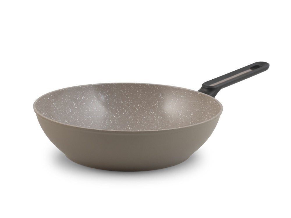 H&H Wok Savoir Bruno Barbieri 28cm Nonstick ILAG Aluminum, Taupe