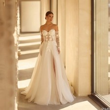 Pleat Lace Off Shoulder Wedding Dress Sweetheart Open Back High Slit Bridal