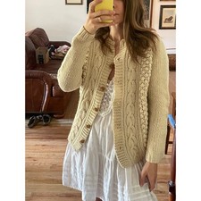 Vintage Fisherman Cable Knit Wool Cardigan Hand Made in Italy