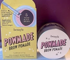 Benefit: 0.17 oz. 5 Warm Black Brown POWMADE Brow Pomade-Brand New
