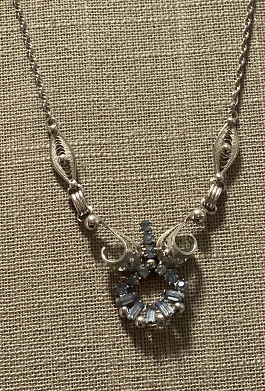 ESPO Joseph Esposito Sterling Silver 925 Blue Topaz Necklace Filigree 16.5"