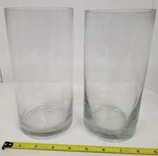 2 Clear Glass Cylinder Flower Vase or Hurricane Candle Holder Centerpieces 7-7/8