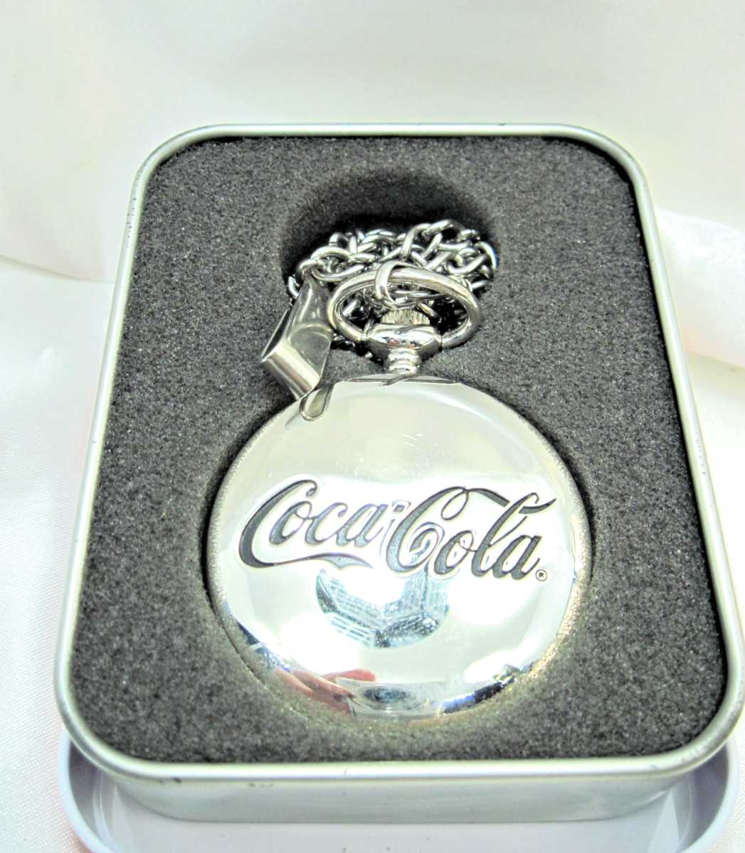 COCA COLA Pocket Watch NWT - In Red Tin New Battery Working  display picture 2