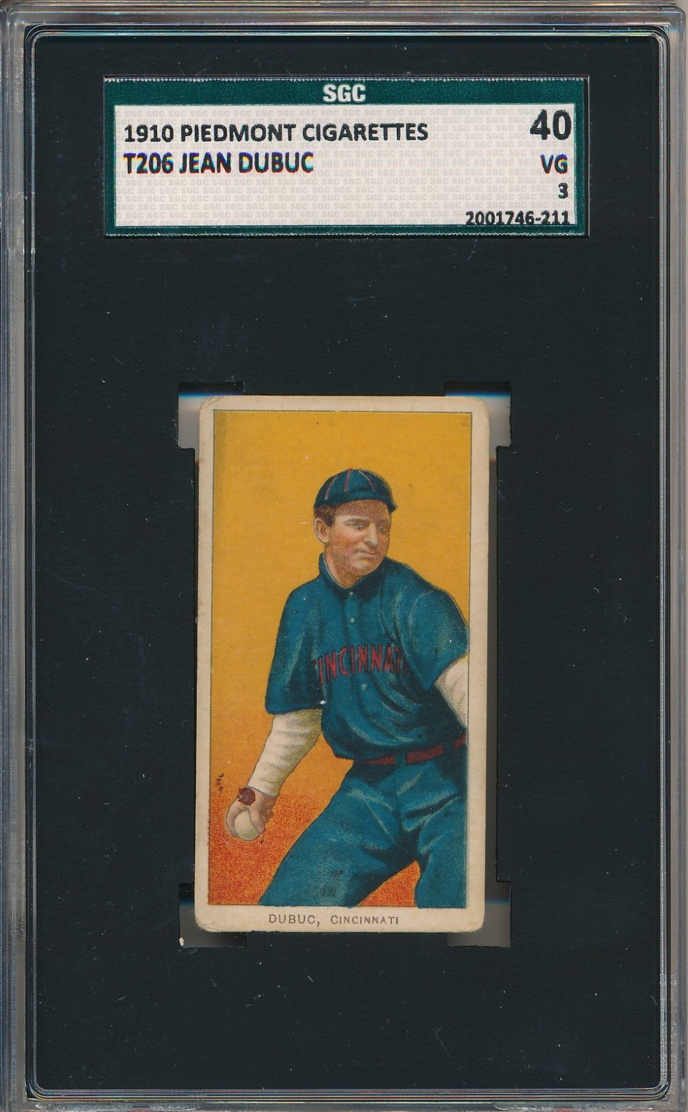 1910 T206 PIEDMONT - JEAN DUBUC - SGC 40 VG 3 (SVSC) CENTERED!