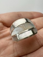 925 Sterling Silver Mother Of Pearl Inlay Ring Size 6.75