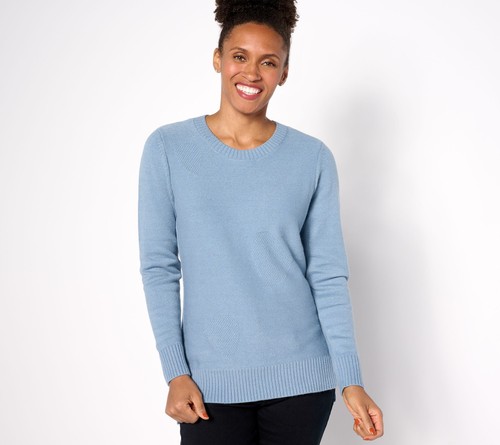 Denim & Co. Damen Oberteil Pullover Gr. M Herznaht Langarm Blau A635945